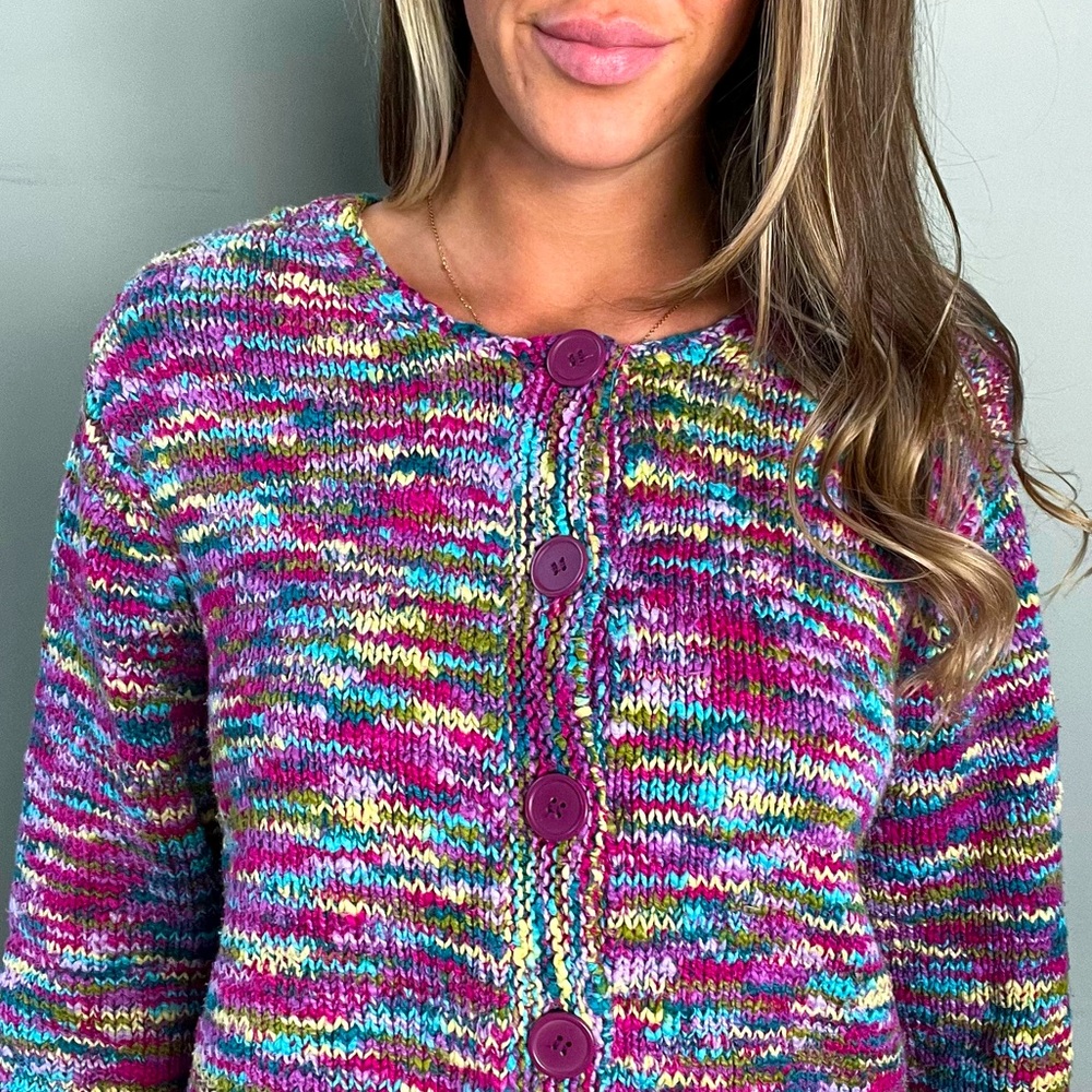 Talbots Multi Colored Large Button Knit Cardigan … - image 1